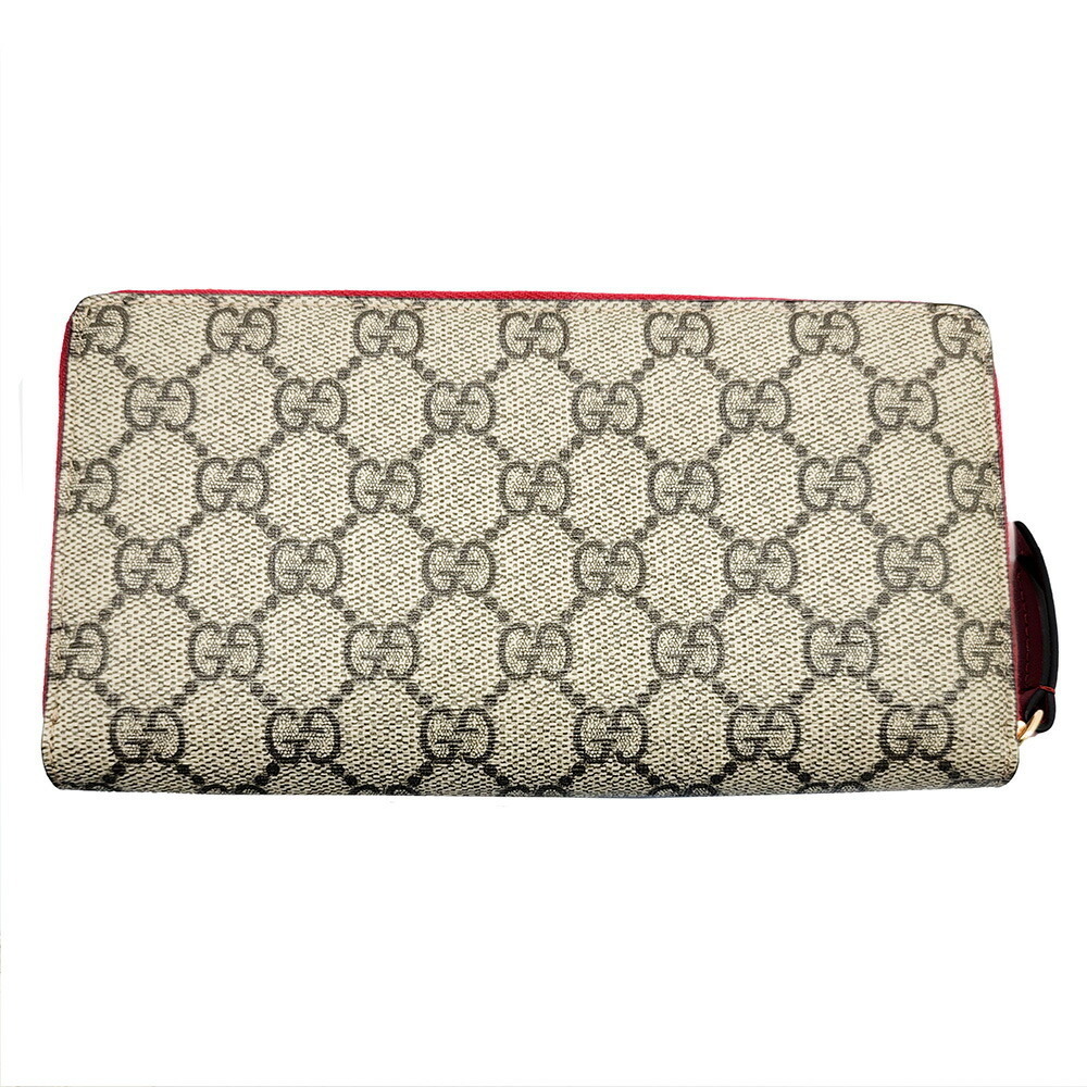 GUCCI GG Supreme Zip Around Long Wallet Beige Tan Red Cat - Picture 2 of 8